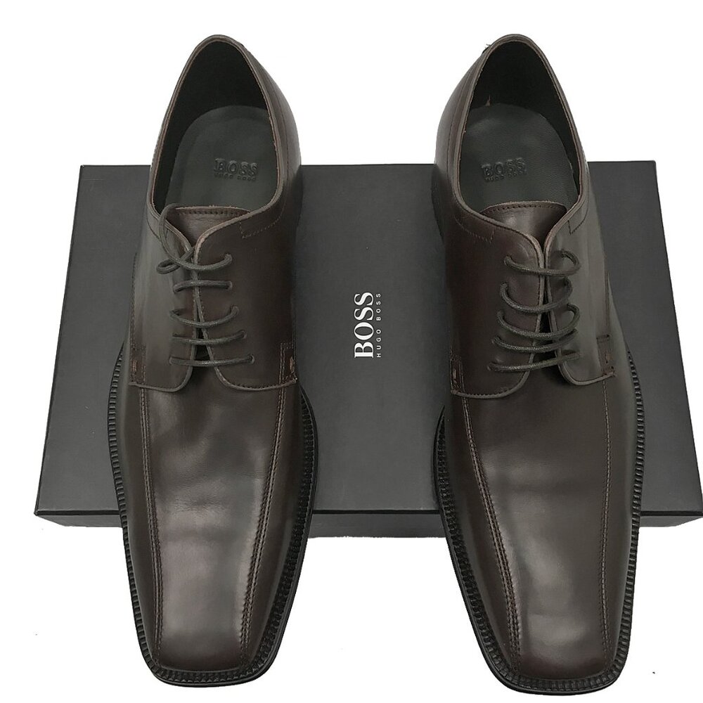 NEW IN BOX Boss Hugo Boss Signature Dress Shoes! Brown Square Toe Fine Leather